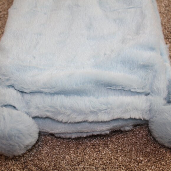 Little Celebrity Blue Faux Fur Plush Pom Pom Baby Blanket Infant Boys NWT RARE - Picture 4 of 5